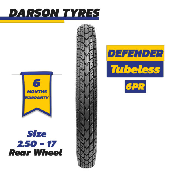 DEFENDER 2.50-17 (Rear Wheel) - 70CC Motorcycle Tubeless Tyre - DARSON TYRES