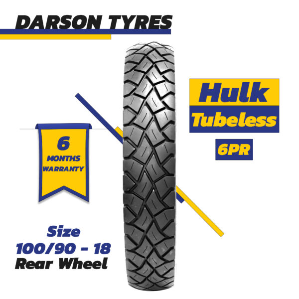 HULK 100/90-18 (Rear Wheel) - CB 150CC Motorcycle Tubeless Tyre DARSON TYRES