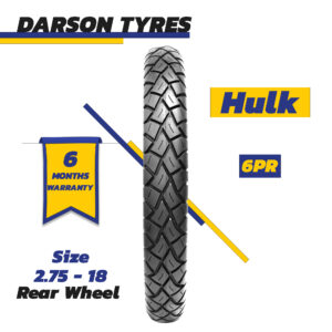 HULK 2.75-18 (Rear Wheel) - 100CC Motorcycle Tyre and Tube Set DARSON TYRES