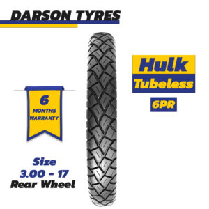 HULK 3.00-17 (Rear Wheel) - 125CC Motorcycle Tubeless Tyre DARSON TYRES