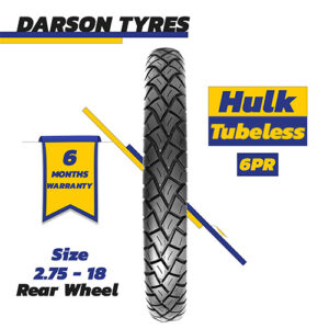 HULK 2.75-18 (Rear Wheel) - 100CC Motorcycle Tubeless Tyre DARSON TYRES