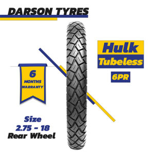 HULK 2.75-18 (Rear Wheel) - 100CC Motorcycle Tubeless Tyre DARSON TYRES