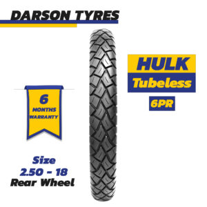 HULK 2.50-18 (Rear Wheel) - 100CC Motorcycle Tubeless Tyre DARSON TYRES